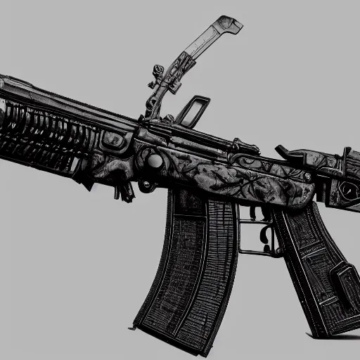 Prompt: An AK47, hyperdetailed, artstation, cgsociety, 8k