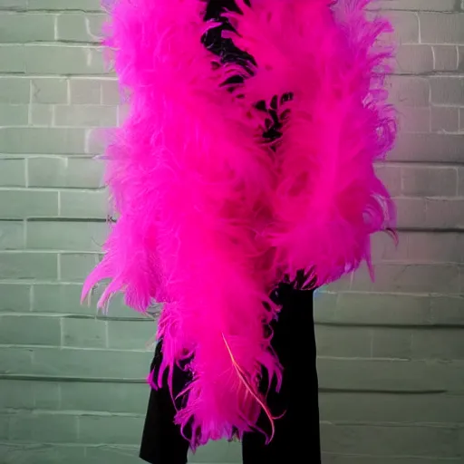 Prompt: hot pink feather boa muppet