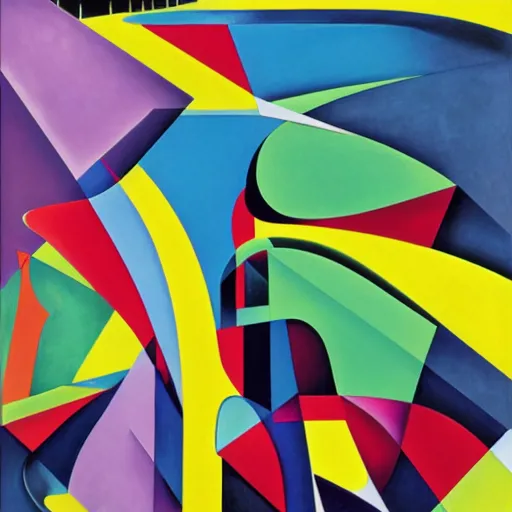 Prompt: a surreal neon painting of zaha hadid 3 d kandinsky cityscape made of cubism futuristic picasso rooms in 3 point perspective by vladimir kush and dali and kandinsky, 3 d, realistic shading, complimentary colors, vivid neon colors, aesthetically pleasing composition, masterpiece, 4 k, 8 k, ultra realistic, super realistic