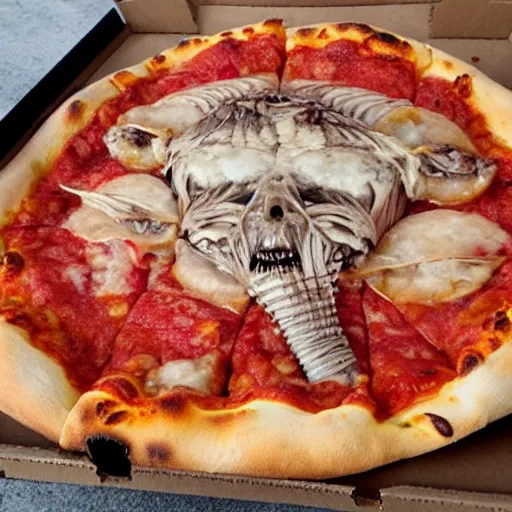 Prompt: pizza in the style of hr giger,