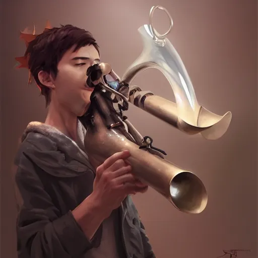 Image similar to an inllustration of a blowing horn by stanley artgerm lau, wlop, rossdraws, james jean, andrei riabovitchev, marc simonetti, and sakimichan, trending on artstation