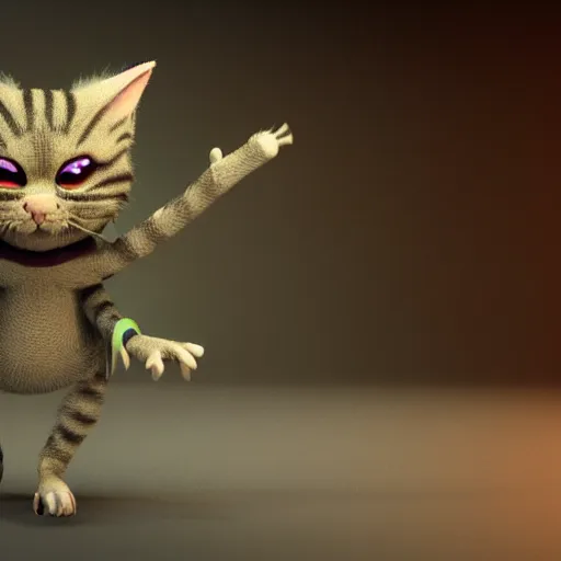 Prompt: 3d render cinematic A terror Cat created by Tim Burton, blender, pixar