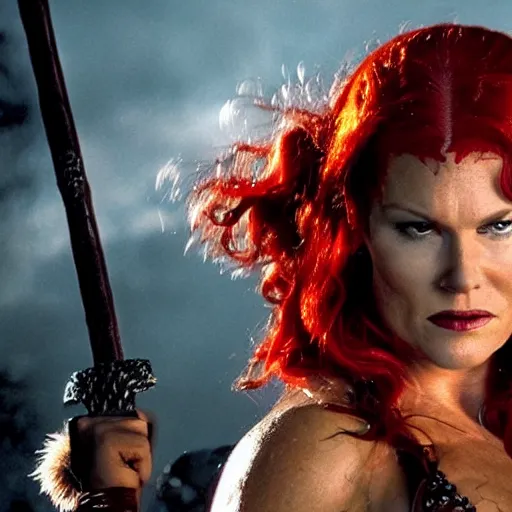 Image similar to an amazing award winning photo of Red Sonja, cinematic