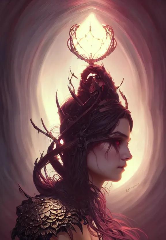 Image similar to Necromancer Sorceress, fantasy magic, undercut hairstyle, dark light night, intricate, elegant, sharp focus, illustration, highly detailed, digital painting, concept art, matte, art by WLOP and Artgerm and Greg Rutkowski and Alphonse Mucha, masterpiece