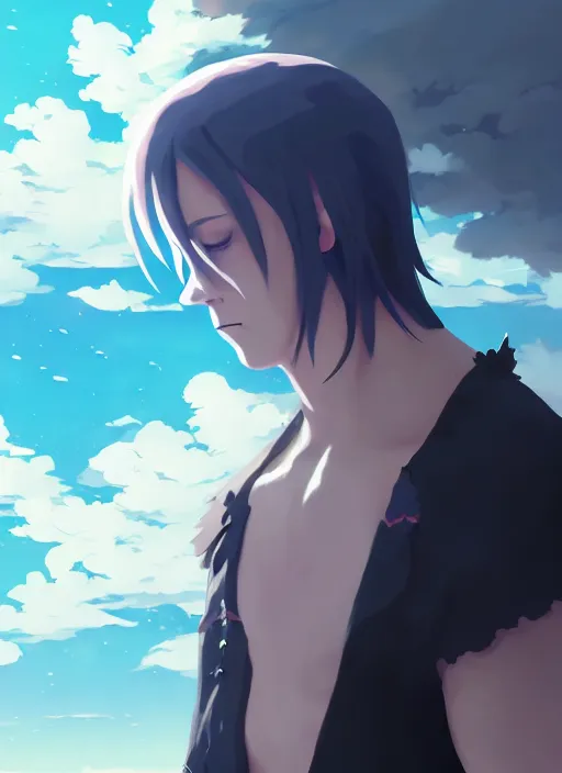 Image similar to portrait of undertaker wwe, cloudy sky background lush landscape illustration concept art anime key visual trending pixiv fanbox by wlop and greg rutkowski and makoto shinkai and studio ghibli