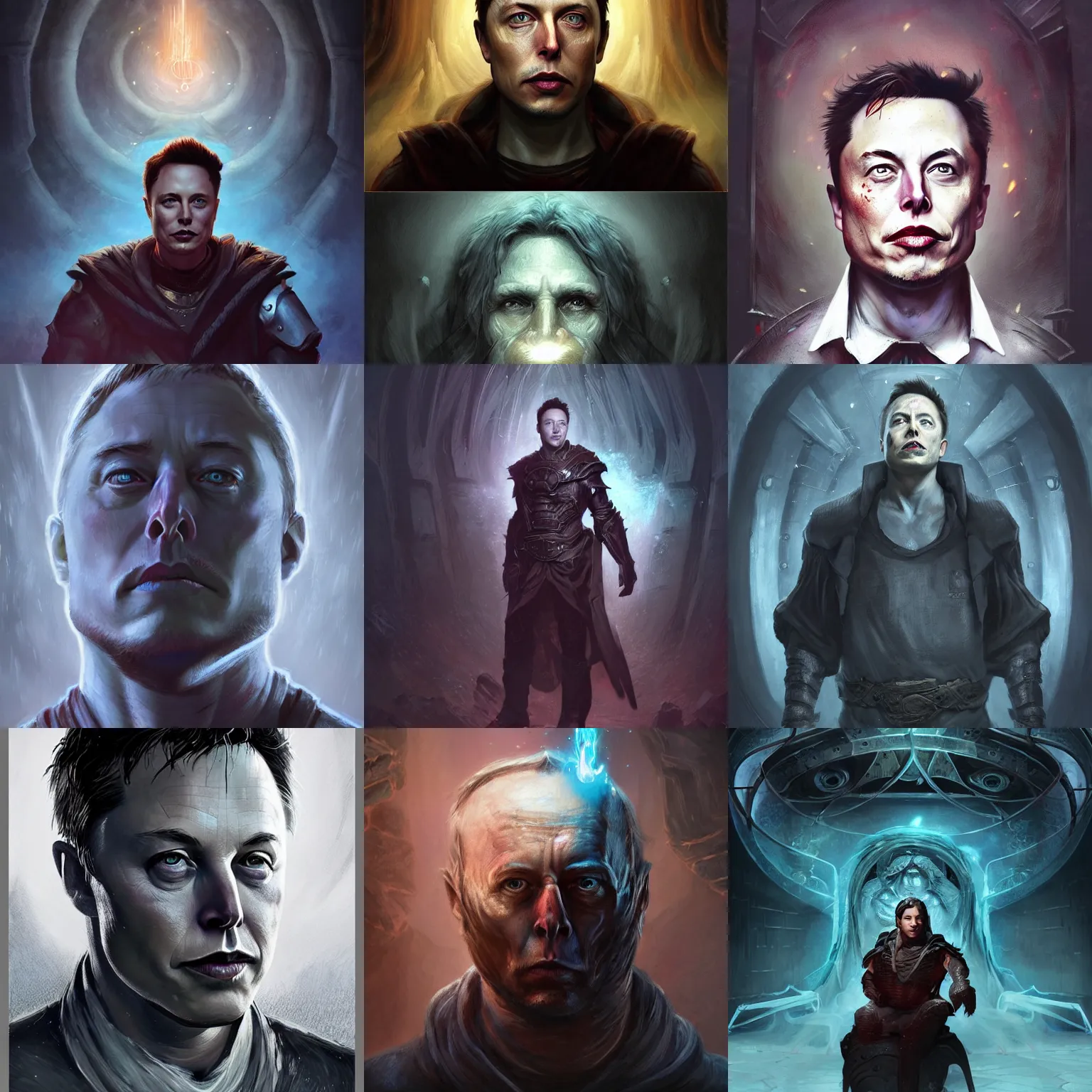 Prompt: epic portrait of elon musk as a sorcerer d & d character by the best fantasy concept artists, seb mckinnon, amy sol, in the style of skyrim art, artstation, cgsociety, volumetric lighting, 8 k
