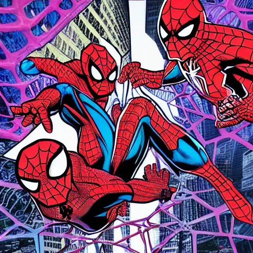 Image similar to spider - man in the 5 th dimension, acid trip visuals, scarlet spider - man, trippy, lsd, 5 th dimensional warp, amazing spider - man, dmt art