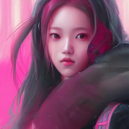 Prompt: “ a portrait of jisoo blackpink, rainy background, pink bright art masterpiece artstation. 8 k, sharp high quality artwork in style of jose daniel cabrera pena and greg rutkowski, concept art by tooth wu, hearthstone card game artwork. ”