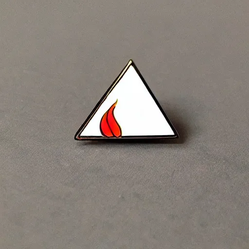 Image similar to a retro minimalistic triangle enamel pin of a retro minimalistic flame fire warning label, smooth curves