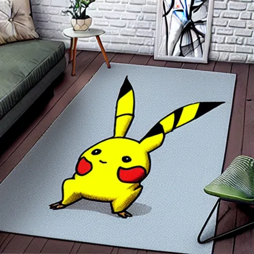 Prompt: a sketch drawing of a pikachu rug,