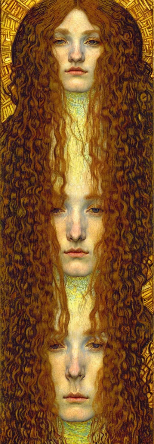 Image similar to detailed realistic beautiful young medieval queen face portrait by jean delville, gustav klimt and vincent van gogh, art nouveau, symbolist, visionary, gothic, pre - raphaelite, muted earthy colors, desaturated