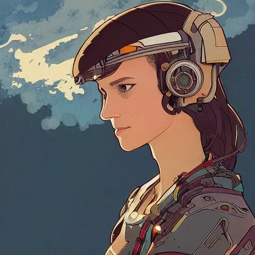 Prompt: Alicia Vikander as a dirty cyborg spaceship mechanic, highly detailed, artstation, digital illustration, concept art, by Kyoto Animation and Studio Ghibli, by Ilya Kuvshinov and Alphonse Mucha