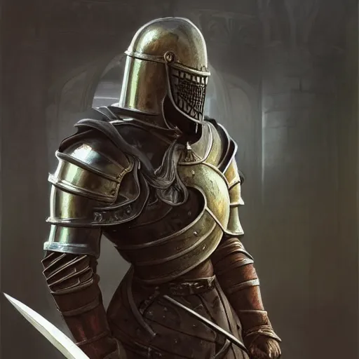 Prompt: medieval knight, Dark Souls character, highly detailed, digital fantasy character, painted portrait, artstation, concept art, hard focus, illustration, art by artgerm and greg rutkowski and Alphonse Mucha and Craig Mullins, James Jean, Andrey Ryabovichev, Mark Simonetti and Peter Morbacher 16k