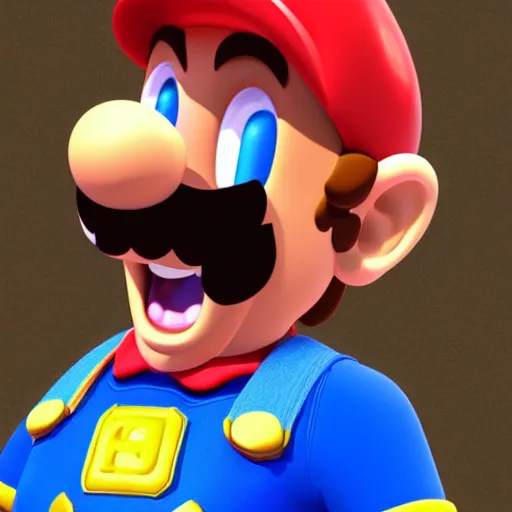 Image similar to portrait of highly detailed realistic mario made from blender - 8K with ray tracing