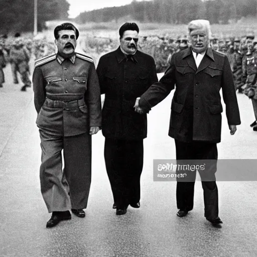 Image similar to stalin holding hands with trump, news photo