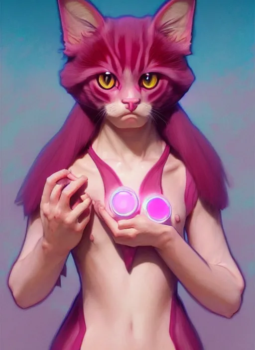 Prompt: pink pokemon cat sad - increasing physical mental perfection, symmetrical! intricate, sensual features, highly detailed, biblical divine holy perfection!! digital painting, artstation, concept art, smooth, sharp focus, illustration, art by artgerm and greg rutkowski and alphonse mucha