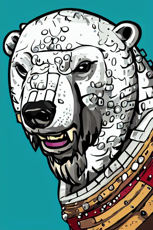 Image similar to Portrait of a polar bear in medieval armor, knight, medieval, sticker, colorful, illustration, highly detailed, simple, smooth and clean vector curves, no jagged lines, vector art, smooth