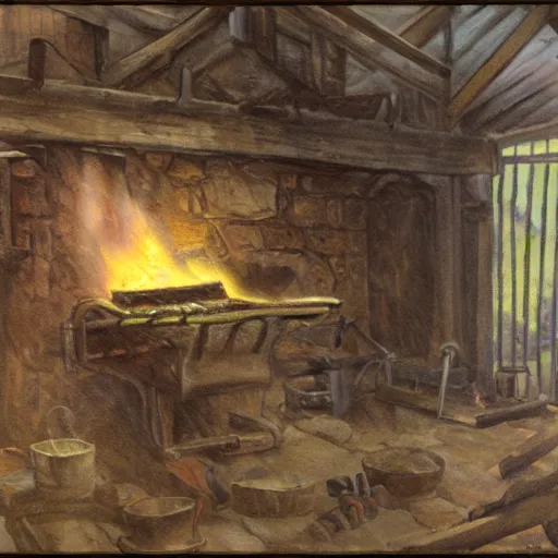 Prompt: Blacksmith forge by H. R. Geigr