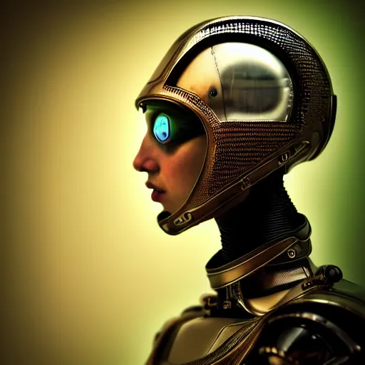 Image similar to Colour Brutal Caravaggio style Photography of Highly detailed humanoid robot with highly detailed face and wearing retrofuturistic-sci-fi In Greek folk military uniform designed by botticelli and wearing detailed retrofuturistic sci-fi Neural interface designed by Josan Gonzalez, Many details, volumetric dramatic natural light In style of Josan Gonzalez and Mike Winkelmann and andgreg rutkowski and alphonse muchaand and Caspar David Friedrich and Stephen Hickman and James Gurney and Hiromasa Ogura.