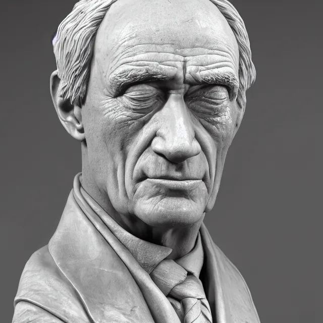Prompt: photography of a bust of old Mark Margolis made of clay by Sebastian Kruger and Michelangelo, 50mm, studio atmosphere, 8K, rim light, octane render, ultra-realistic