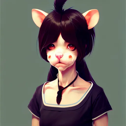 Image similar to character design portrait of an anthropomorphic furry rat girl with rat ears and a tail, 4 k, concept art, by wlop, ilya kuvshinov, artgerm, krenz cushart, pixiv.