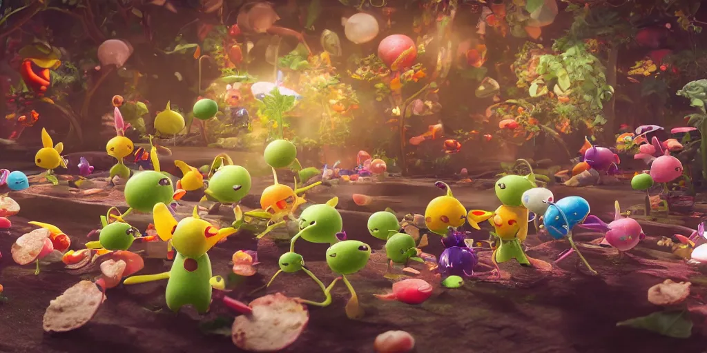 Image similar to pikmin inside of taco bell, realistic 4 k octane beautifully detailed render, 4 k post - processing, highly detailed, intricate complexity, epic composition, magical atmosphere, cinematic lighting, masterpiece, ultra hd