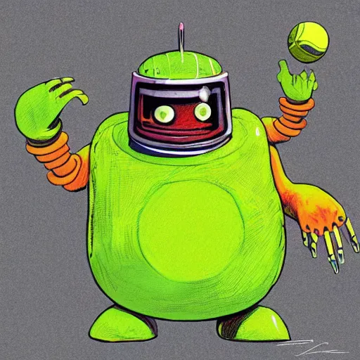Image similar to a Robot Monster tennis ball Monster, chalk, digital art, fantasy, magic, trending on artstation, ultra detailed, professional illustration by Basil Gogos