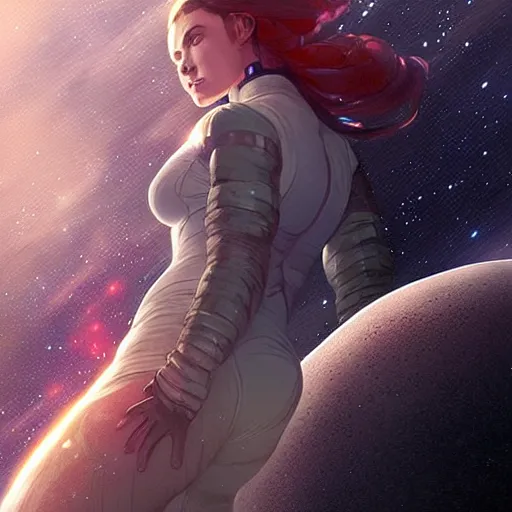 Prompt: a space woman climbing out of a computer screen into a new dimension, illustration, art by artgerm and greg rutkowski,