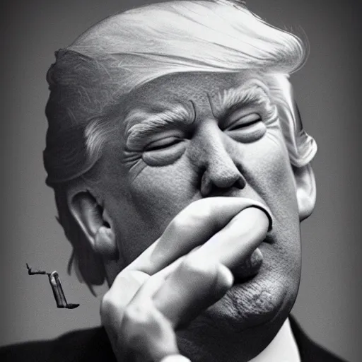 Image similar to a high detail photo of donald trump smoking a cigarrette, subject= donald trump, subject detail: extremly detailed, subject action: smoking a cigar, photorealism, dramatic lighting, award winning photograph, trending on artstation