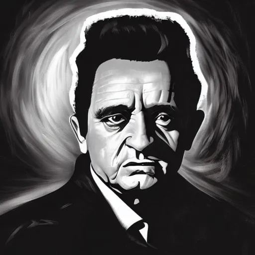 Prompt: johnny cash face in the night sky, ominous, spooky, cinematic, hyperrealistic