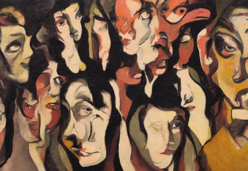 Image similar to group of people pictured in afternoon light, close - up of the faces, surrealist oil painting by francis bacon, dora maar and malcolm liepke, detailed