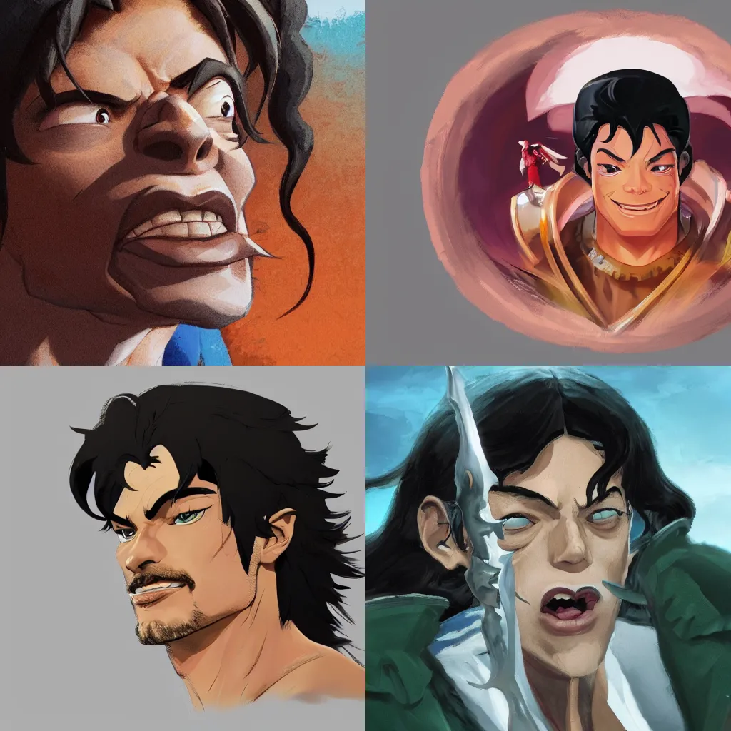 Image similar to centered!! macro portrait of medieval king muscular michael jackson, artstation, detailed cartoon, elegant, digital painting, concept art, smooth, sharp focus, illustration, ghibli, makoto shinkai, don bluth, fujita goro, jean giraud, akihiko yoshida, tom whalen 8 k