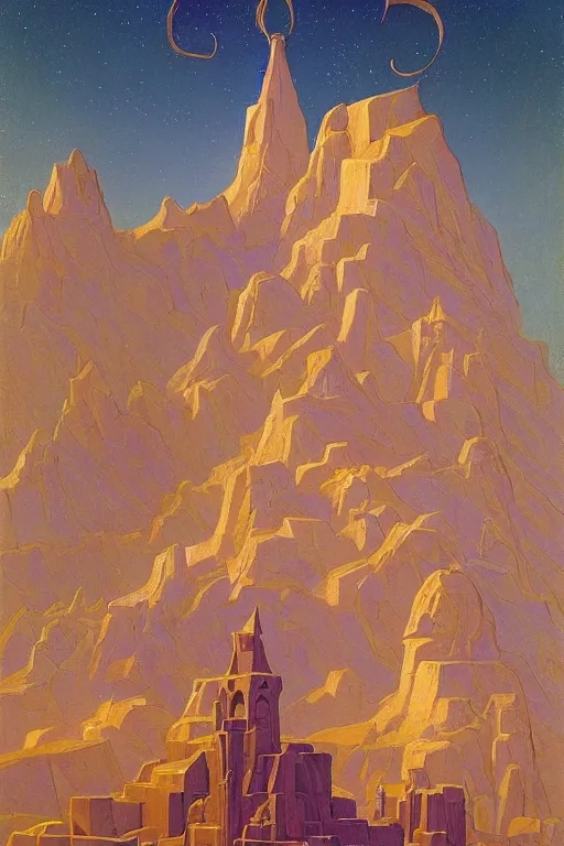 Prompt: the painted tower of the stars, by Sylvain Sarrailh and Nicholas Roerich and jean delville and Tyler Edlin and William Dyce, dramatic cinematic lighting , latticed balconies, beautiful garden, ornate carved architecture, smooth, sharp focus, extremely detailed