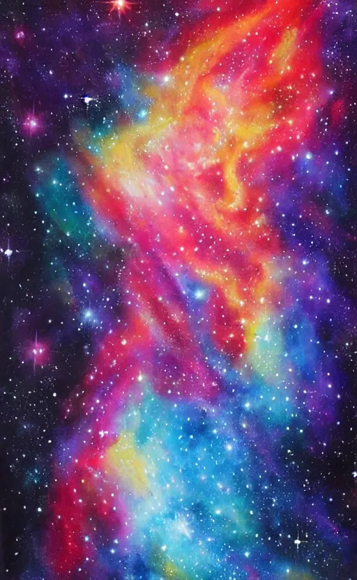 Image similar to millie bobby brown galaxy nebula painting