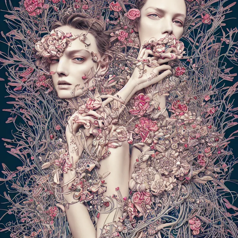 Image similar to fragrance advertising campaign by james jean, highly detailed, intricate, very beautiful