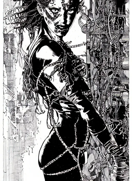 Image similar to a portrait of a pretty sewer punk young lady by barry windsor smith