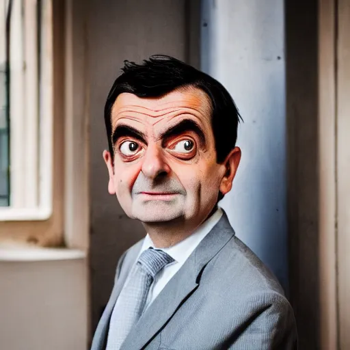 Prompt: A portrait mr bean elizabeth teams up with a teenage mr bean, perfect faces, 50 mm, award winning photography