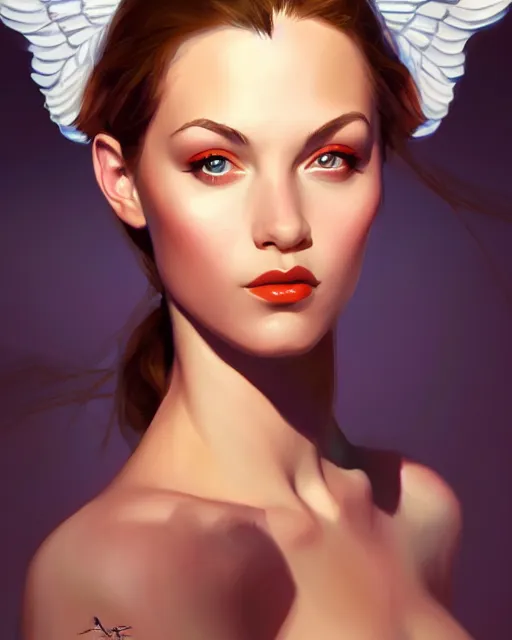 Prompt: portrait of a confident beautiful girl with wings, digital painting, artstation, concept art, smooth, sharp focus, illustration, disney, symmetry face, fine details. art by alex ross, brittney lee