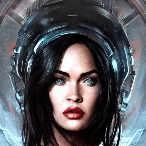 Image similar to megan fox portrait, dystopia core, apocalyptic, armor, warrior, dramatic, sharp focus, fiction, neon, fantasy, hyper detailed, digital art, trending in artstation, cinematic lighting, studio quality, smooth render, unreal engine 5 rendered, octane rendered, art style and nixeu and wlop and krenz cushart