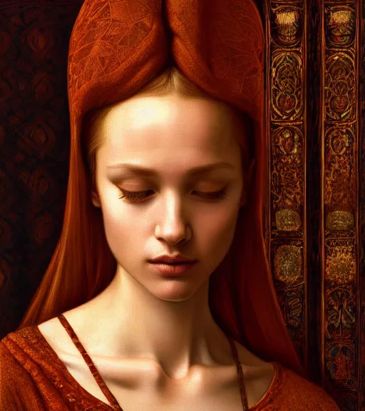 Image similar to portrait of a beautiful room with a tapestry on the wall, as well as a book upon a table with heightened detail, detailed facial expression, detailed surroundings, elegant, highly detailed, centered, digital painting, artstation, concept art, smooth, sharp focus, illustration, by ( leonardo da vinci ), wlop