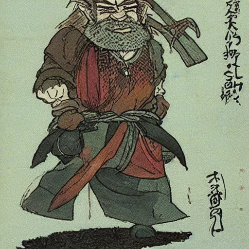 Image similar to “dnd dwarf, carrying big sack, by gou tanabe, manga”