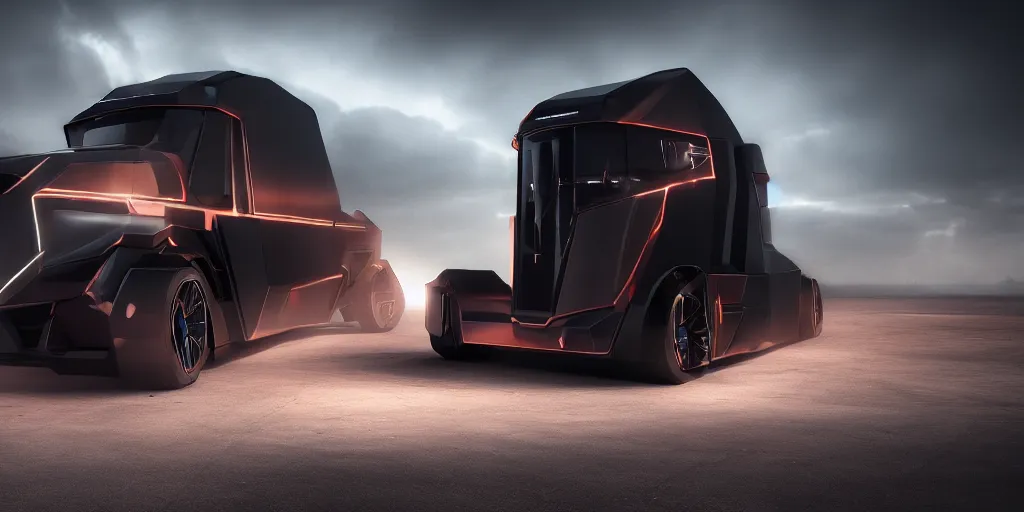 Image similar to a design of a futuristic cybertruck, designed by Polestar, blade runner background, stained antique copper car paint, black windows, sport car, dark show room, dramatic lighting, hyper realistic render, depth of field