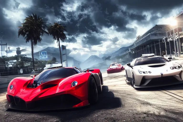 Image similar to photo wallpaper sport car gran turismo 7 forza horizon need for speed fast and furious 5 unreal engine supercar hypercar game concept car octane render, 4 khd 2 0 2 2 3 d cgi rtx style chrome reflexion global illumination ray tracing hdr arstation pixar and disney unreal