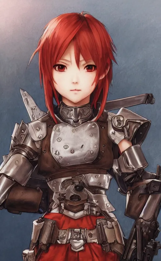 Prompt: final fantasy 1 0 soldier girl, anime style, red short hair, hair down, symmetrical facial features, from arknights, hyper realistic, 4 k, rule of thirds, extreme detail, detailed drawing, pixiv, knight armor, by alphonse mucha, greg rutkowski, sharp focus, backlit