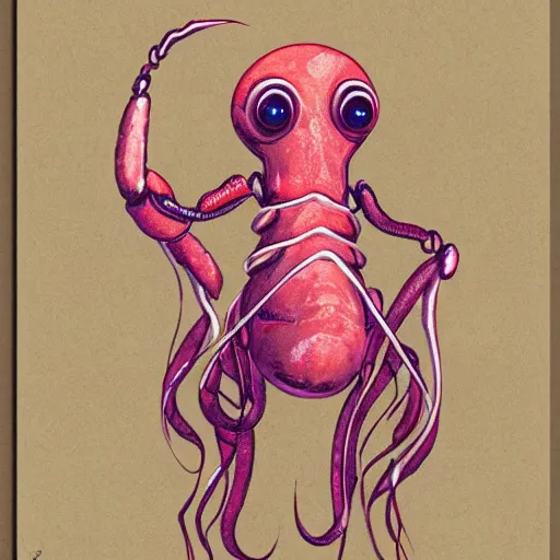 Prompt: robot squid, o rose, thou art sick! crustacean