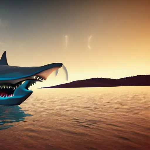 Prompt: shark transformer, in the style of beeple, 4 k render,