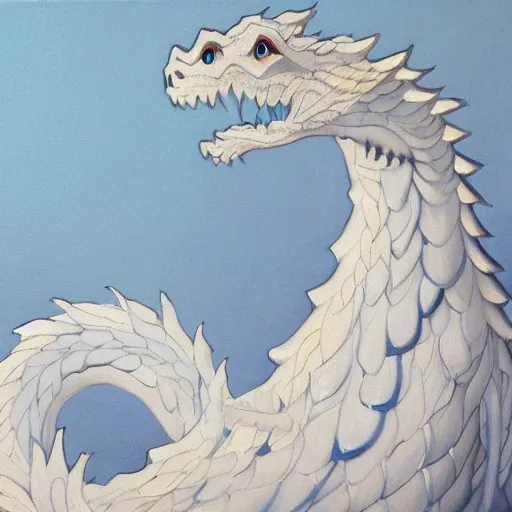 Image similar to a painting of a white eastern bubble dragon