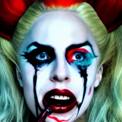 Image similar to Film still of Lady Gaga as Harley Quinn from Joker (2019)