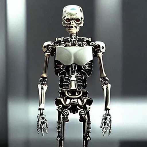 Prompt: Skynet's most popular endoskeletal cyborg was its Series 800 Terminator, which used a metallic endoskeleton covered with living tissue. The Series 800 Terminator was a breakthrough in developing Terminators that were similar to humans.