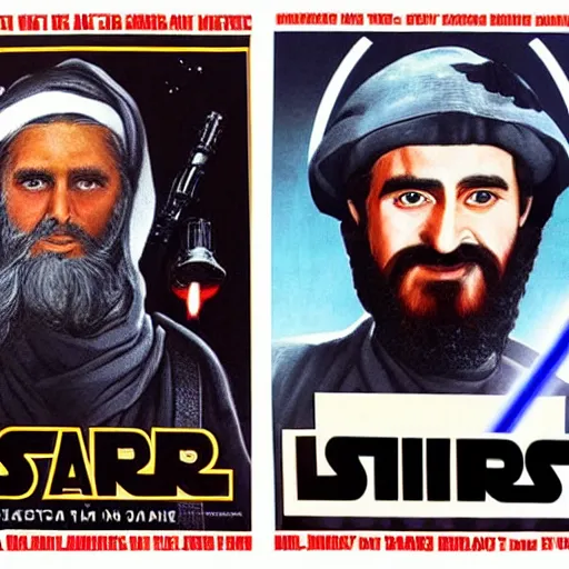 Image similar to star wars movie poster with osama bin laden and george bush